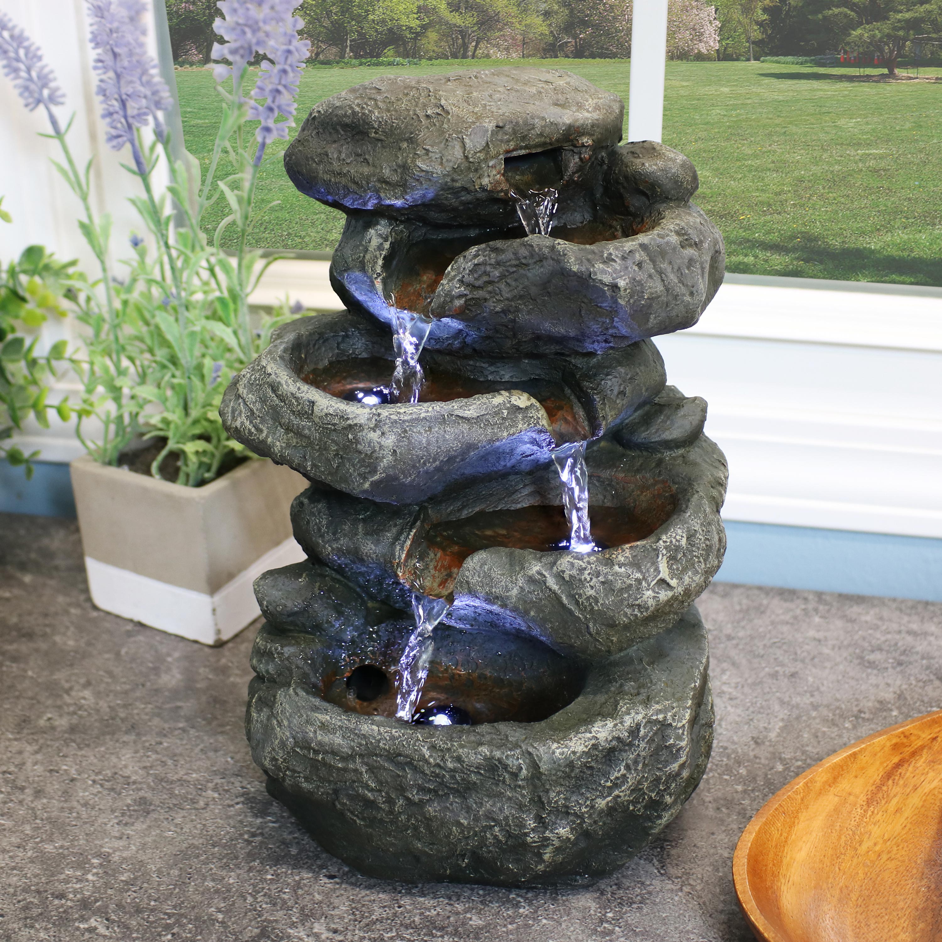 Sunnydaze Indoor Stacked Rocks Tabletop Water Fountain with LED Light - 10.5-Inch