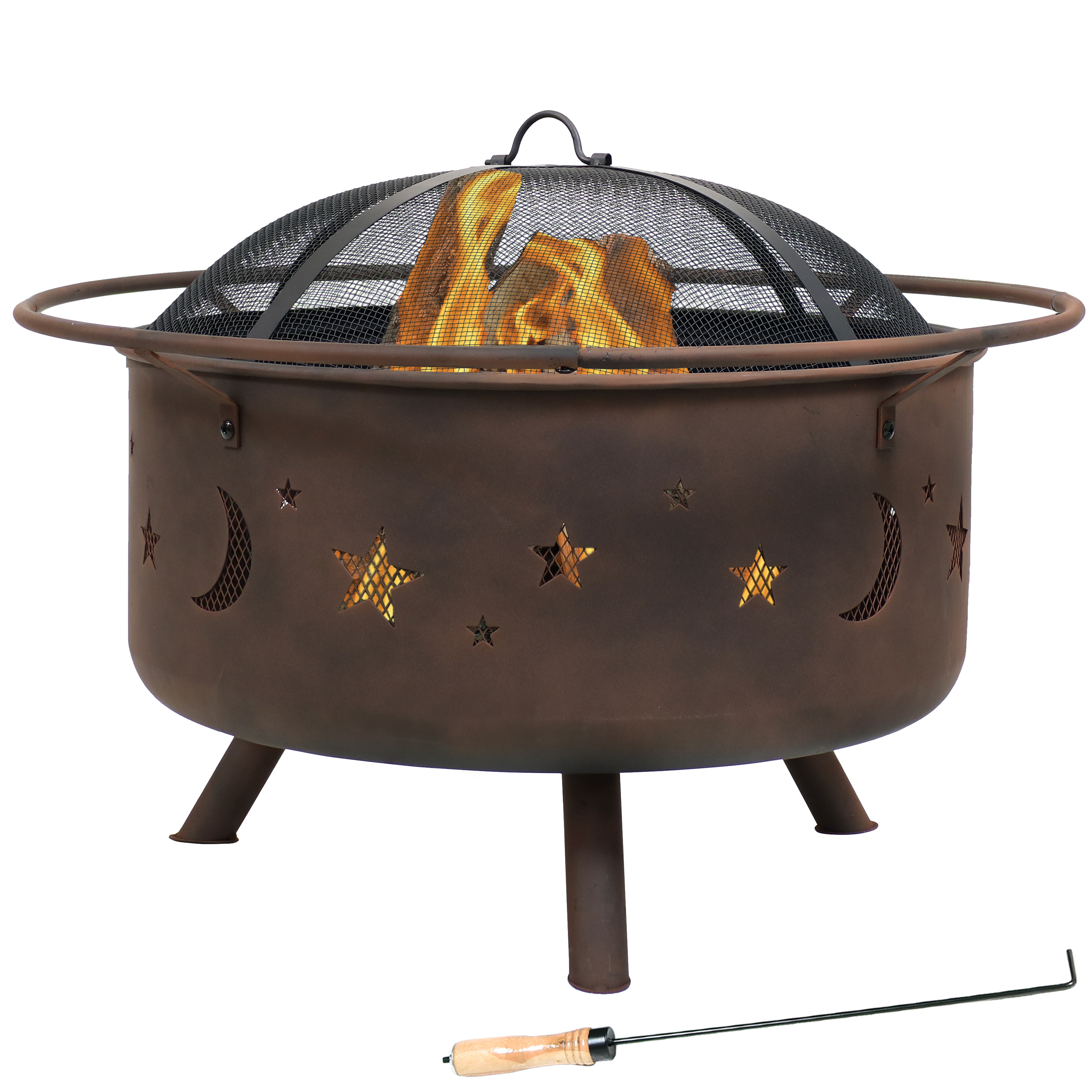 Sunnydaze Cosmic Fire Pit with Cooking Grill &amp; Spark Screen - 30-Inch