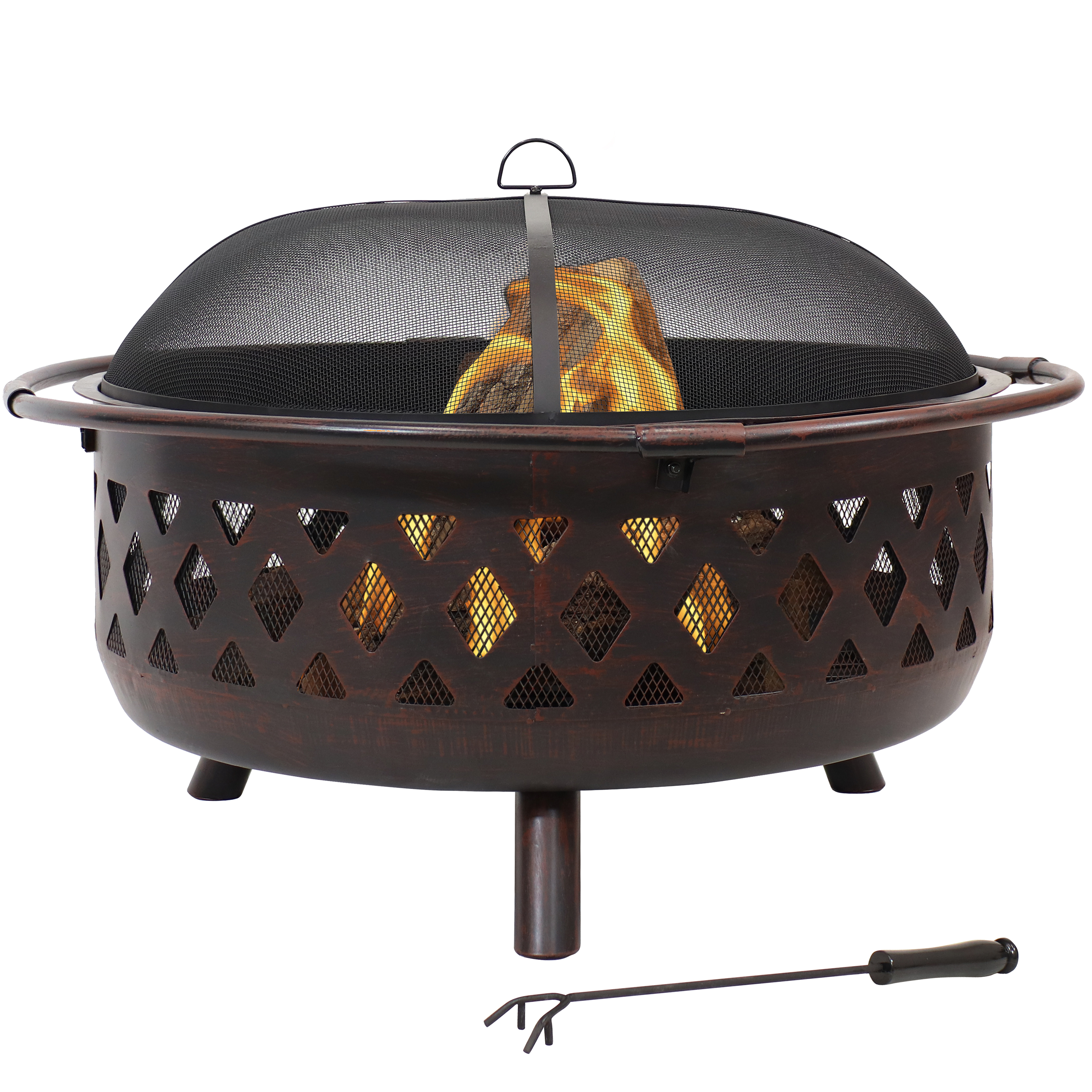 Sunnydaze Bronze Crossweave Wood Burning Fire Pit with Spark Screen - 36-Inch
