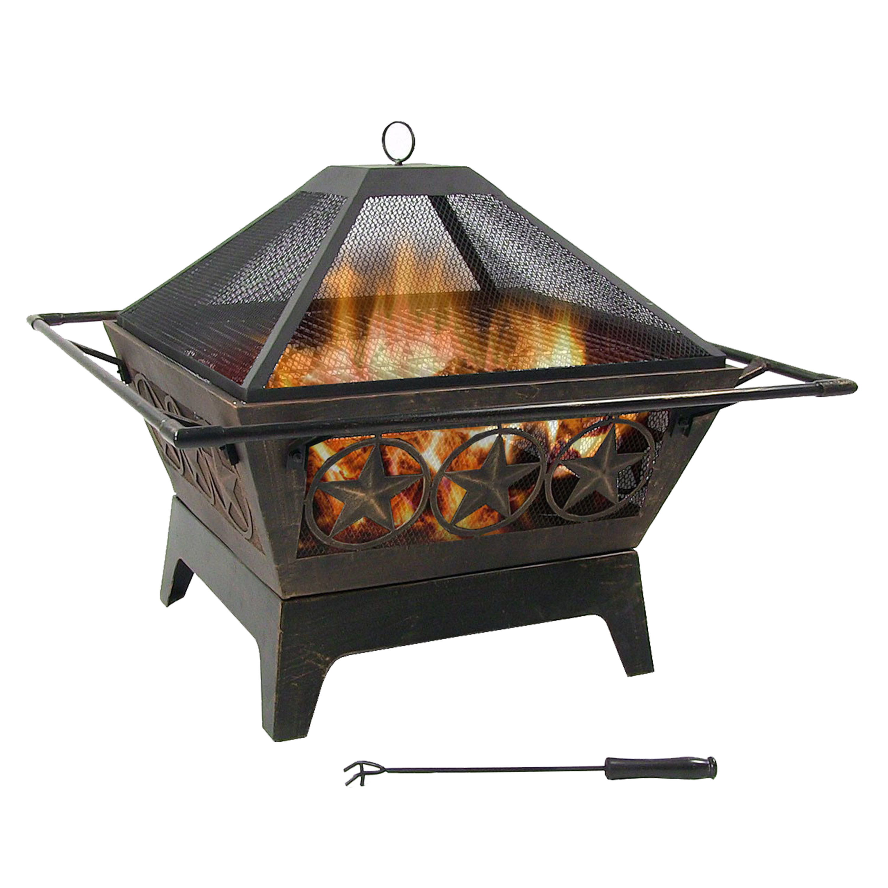 Sunnydaze Northern Galaxy Square Fire Pit with Cooking Grate - 32-Inch