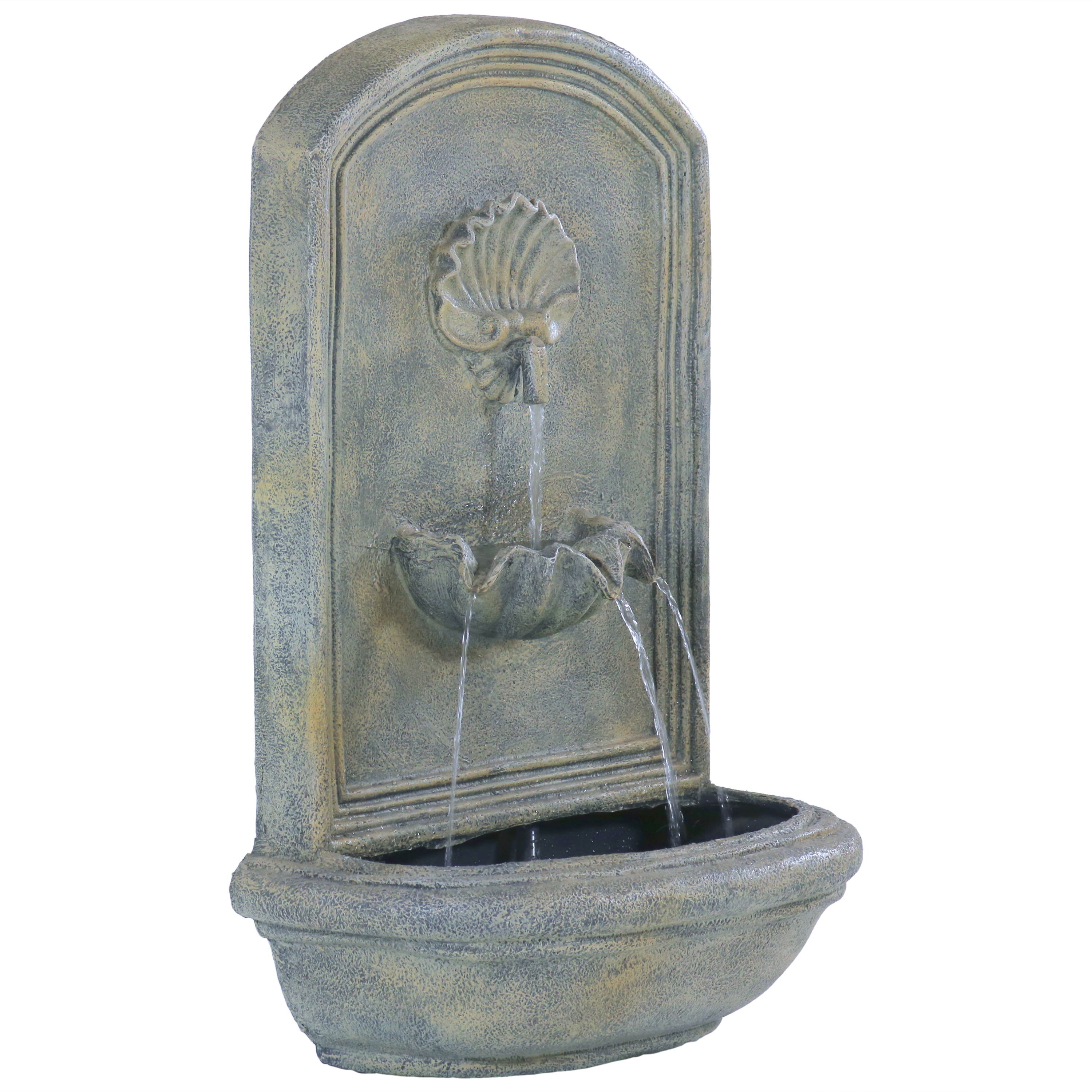 Sunnydaze Seaside Outdoor Wall Fountain, with Electric Submersible Pump 27-Inch Tall, Limestone