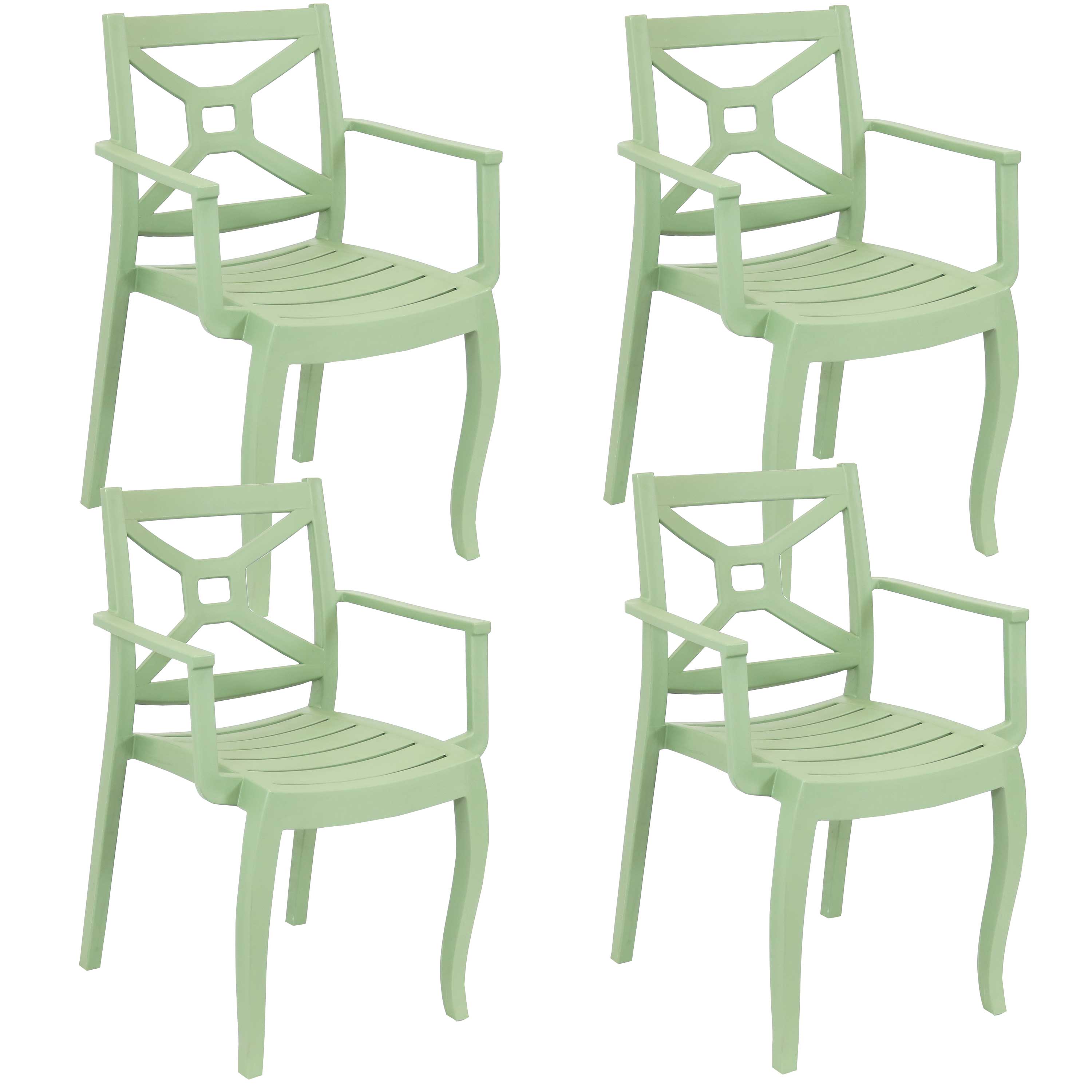 Sunnydaze Tristana Plastic Outdoor Patio Arm Chair - Set of 4 - Green