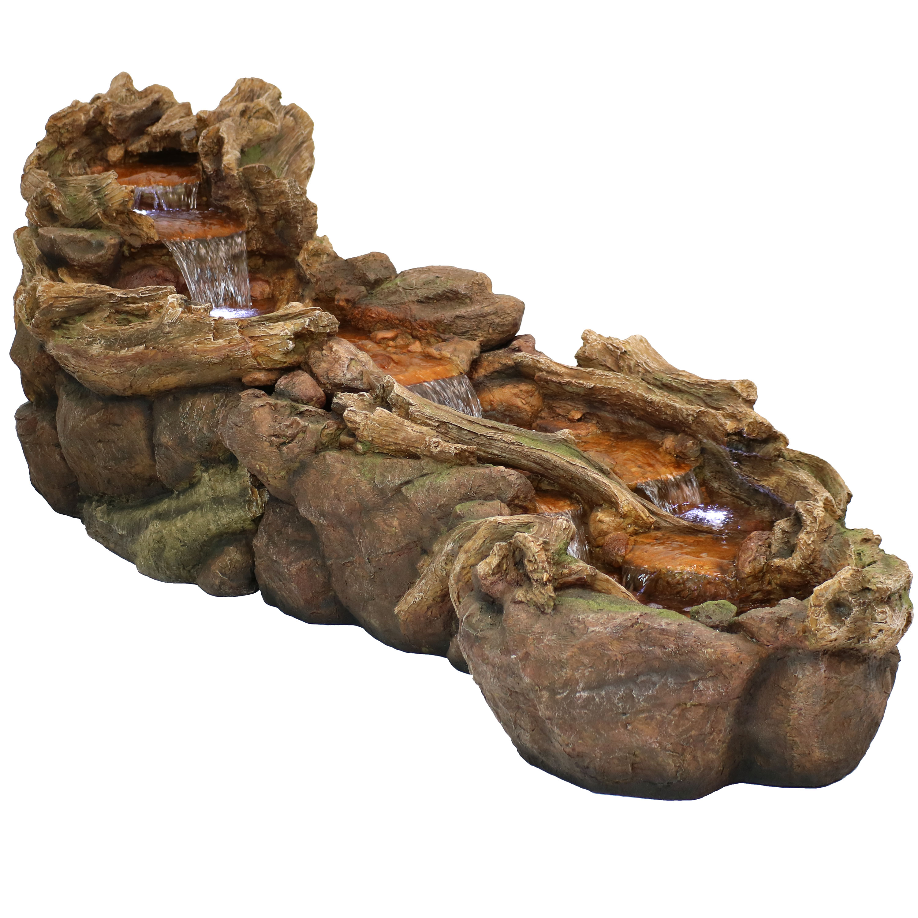 Sunnydaze Flowing Driftwood Falls Water Fountain with LED Lights - 8-Foot