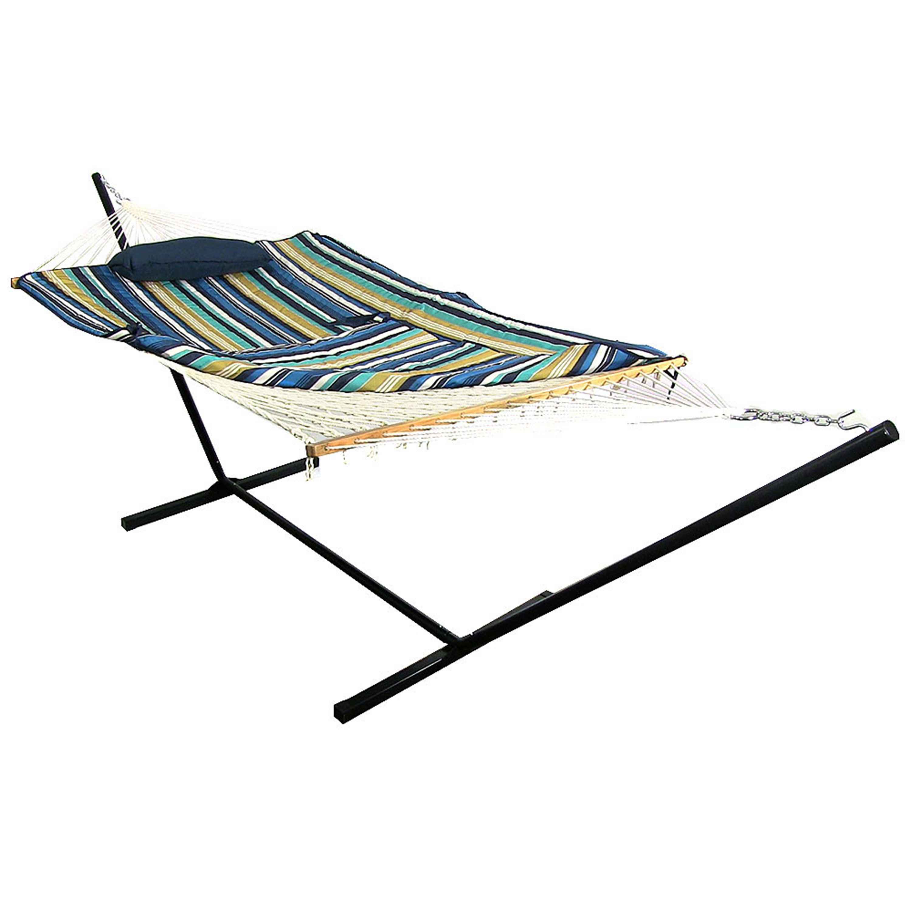 Sunnydaze Rope Hammock with 12-Foot Stand - Pad &amp; Pillow - Lakeview