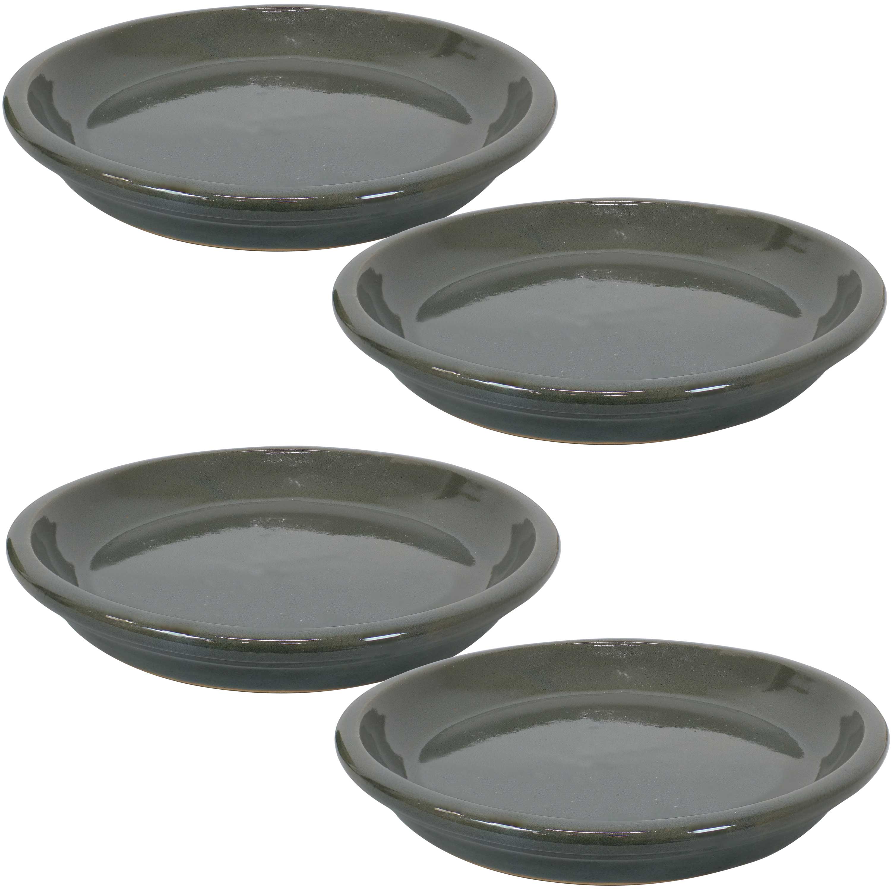 Sunnydaze Ceramic Planter Saucer - Gray - 9-Inch - Set of 4