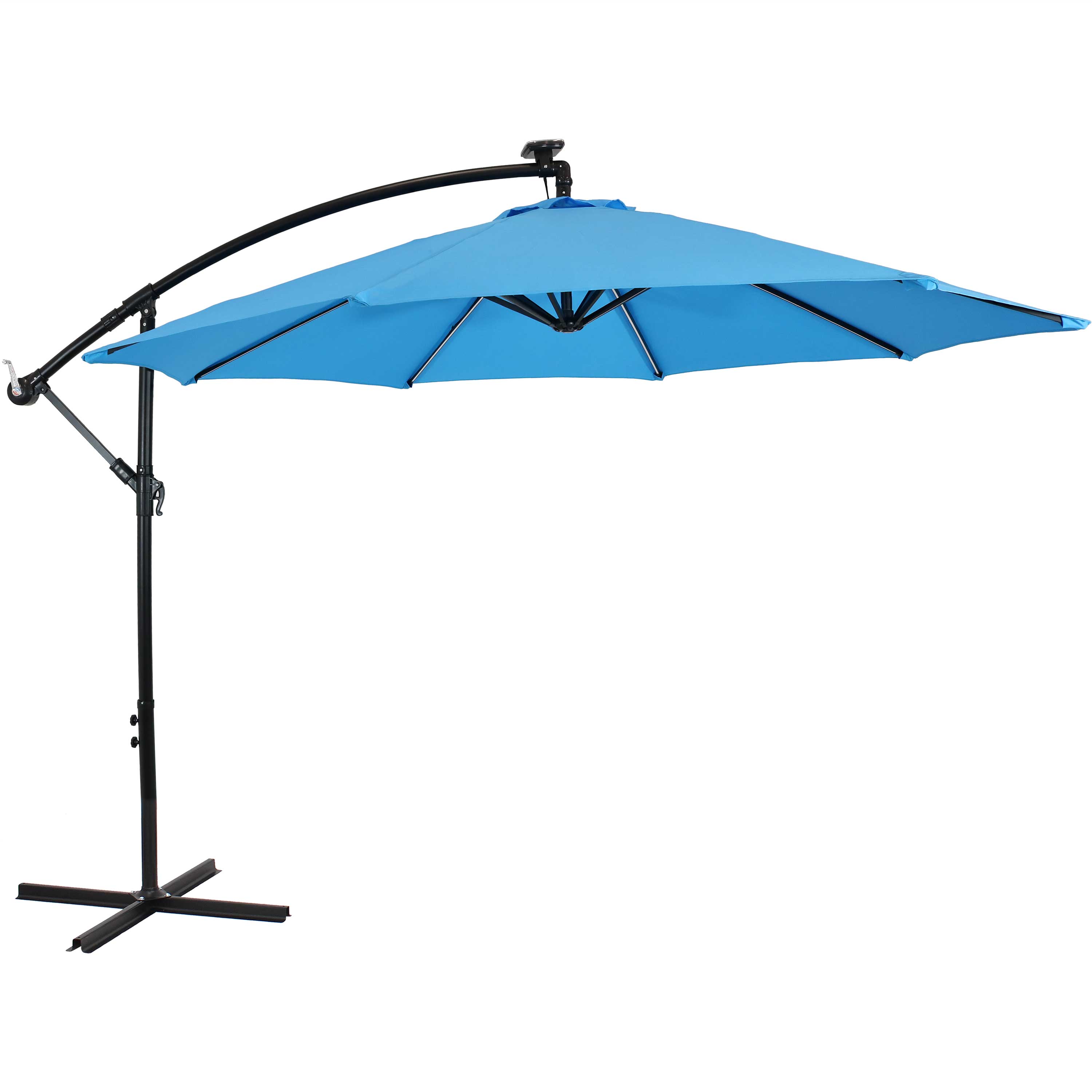 Sunnydaze Offset Patio Umbrella with Solar LED Lights - 9-Foot - Azure
