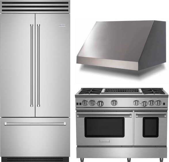 BlueStar 3 Piece Kitchen Appliances Package with Gas Range and French Door Refrigerator in Stainless Steel BLRERARH1037