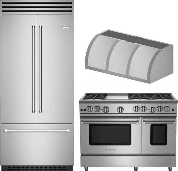 BlueStar 3 Piece Kitchen Appliances Package with Gas Range and French Door Refrigerator in Custom Colors BLRERARH1040
