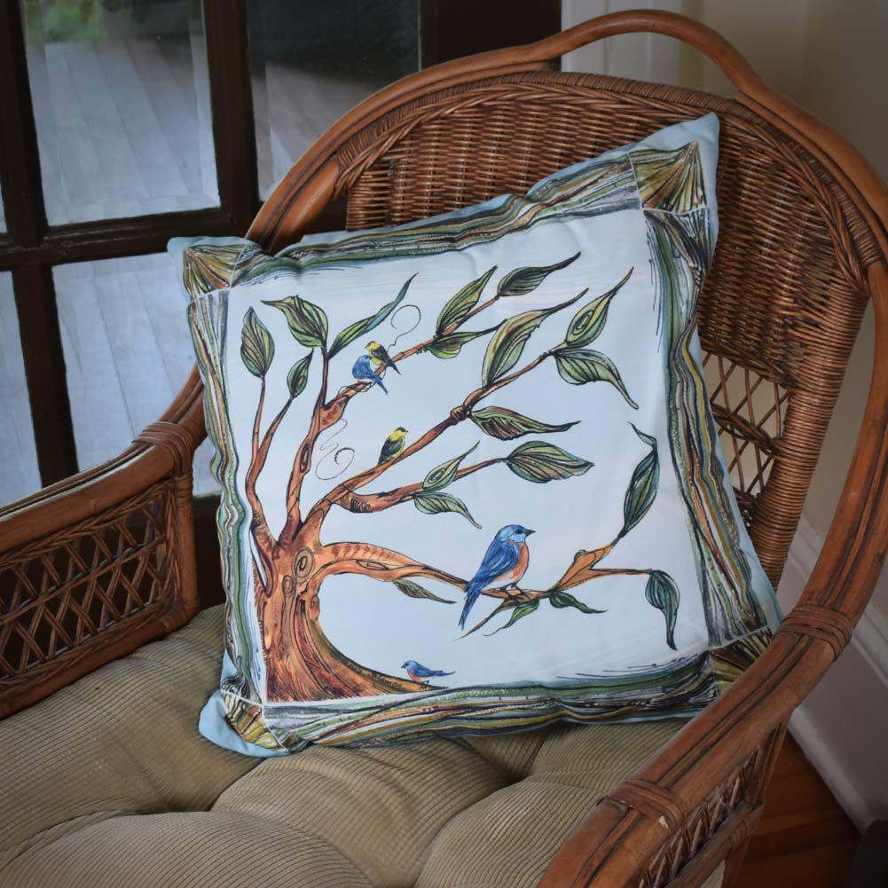Birds and Branches Indoor/Outdoor 20-inch Art Pillow, Made in USA