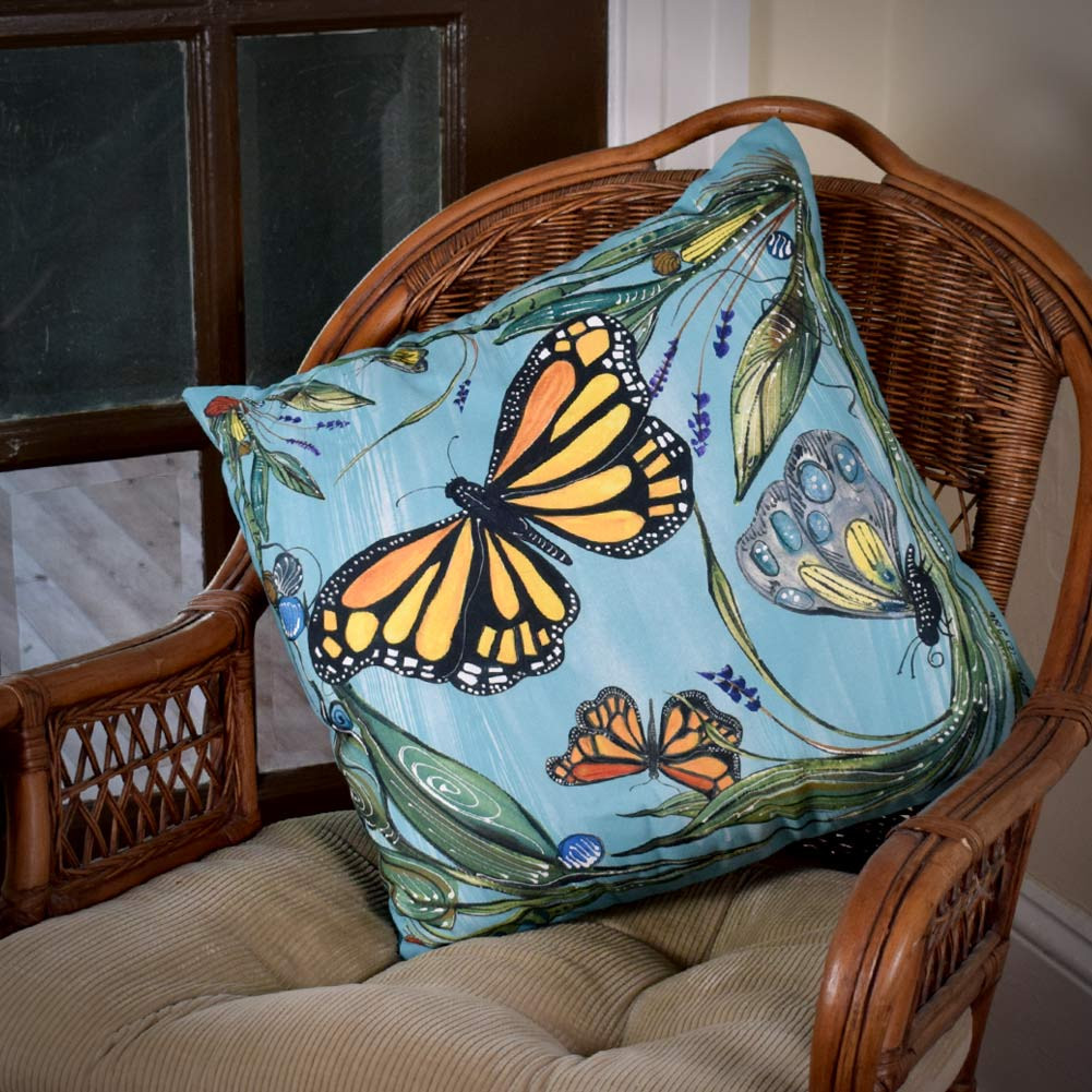 Monarch Butterfly Indoor/Outdoor 20-inch Art Pillow, Made in USA