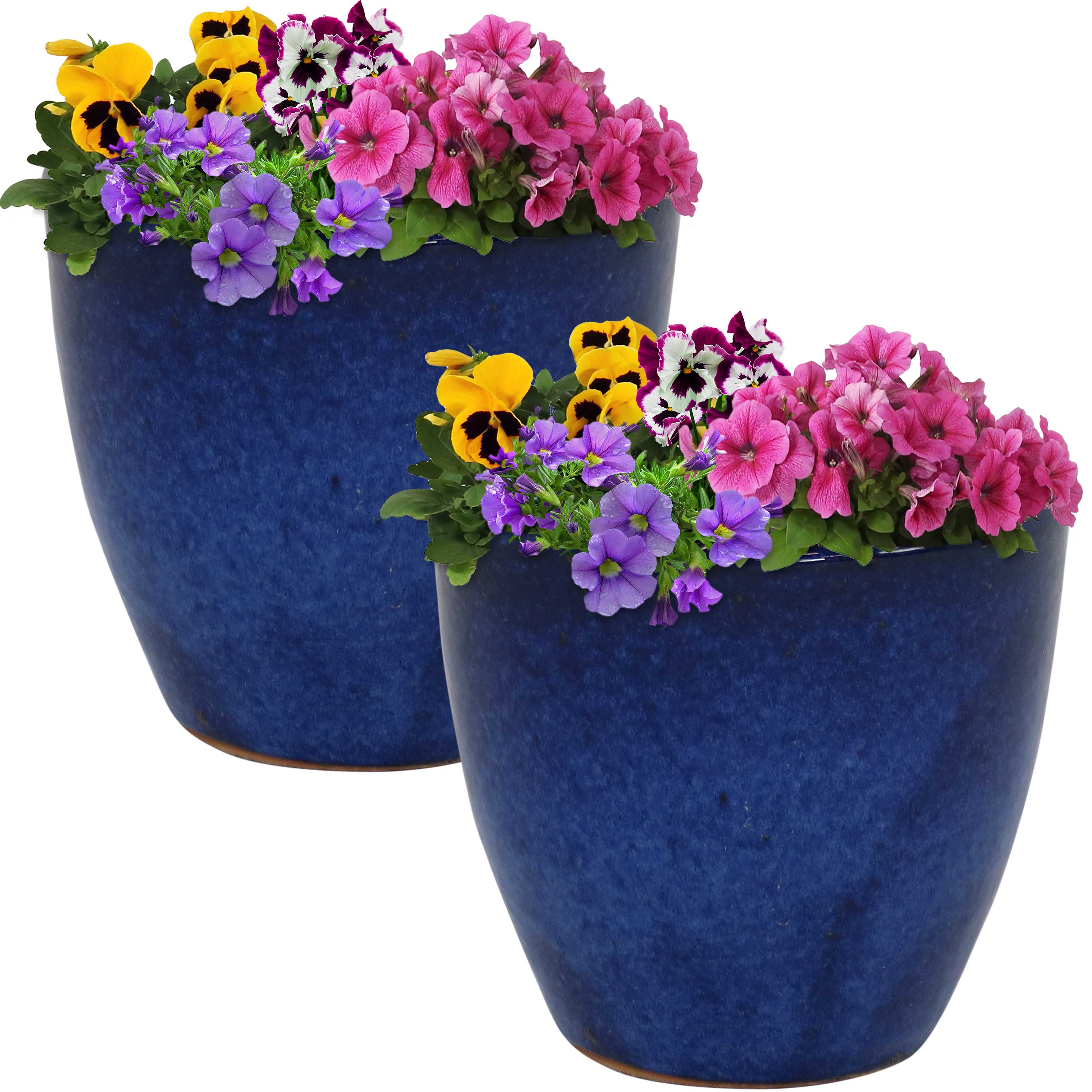Sunnydaze Resort Ceramic Indoor/Outdoor Planter - Imperial Blue - 8-Inch - Set of 2