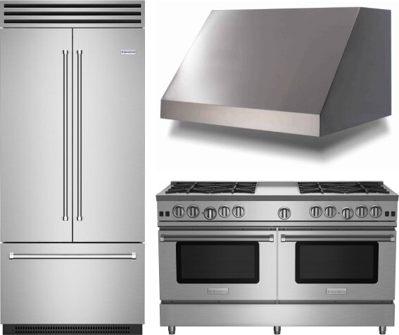 BlueStar 3 Piece Kitchen Appliances Package with Gas Range and French Door Refrigerator in Stainless Steel BLRERARH1048