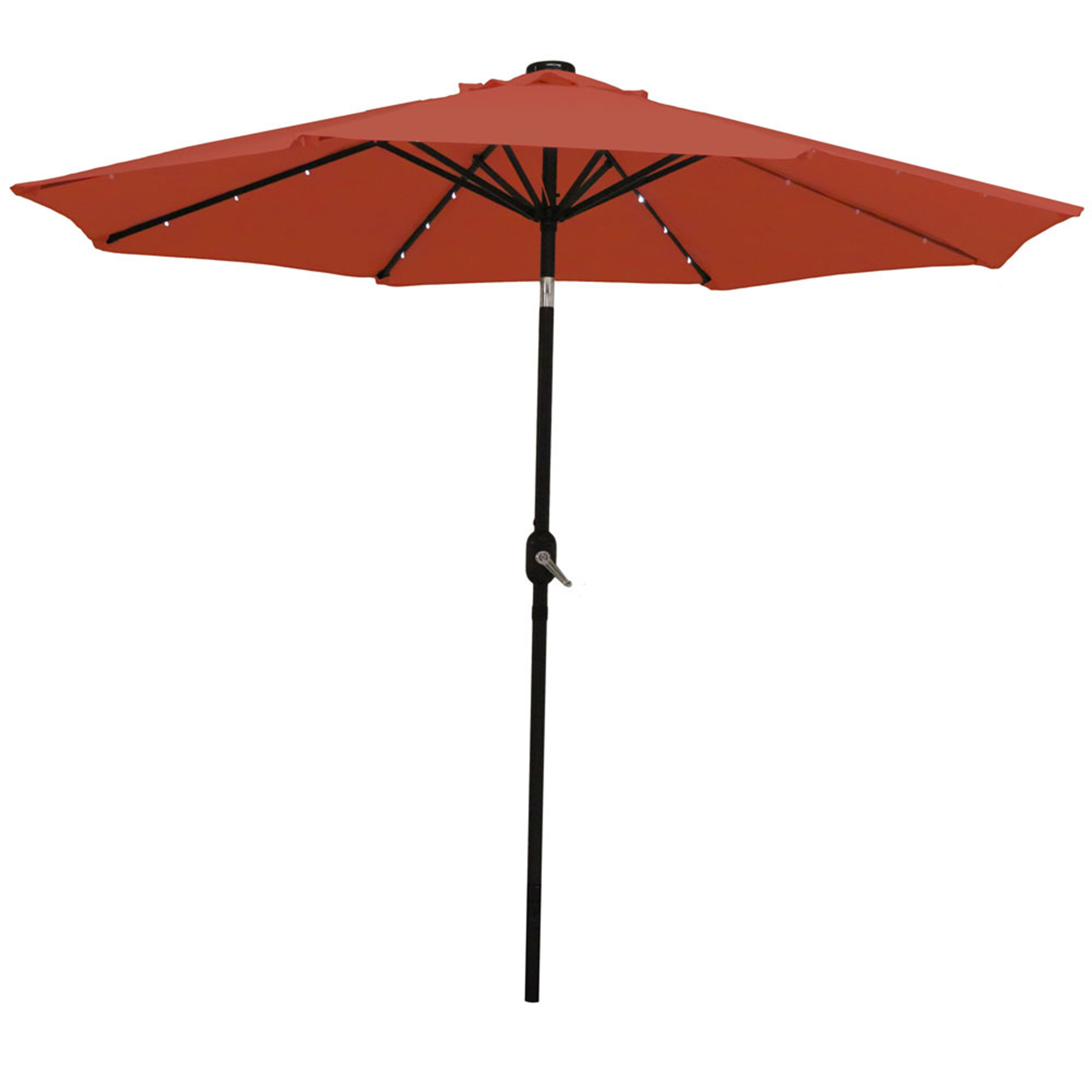 Sunnydaze Solar Powered LED Lighted Patio Umbrella with Tilt &amp; Crank, 9 Foot, Burnt Orange