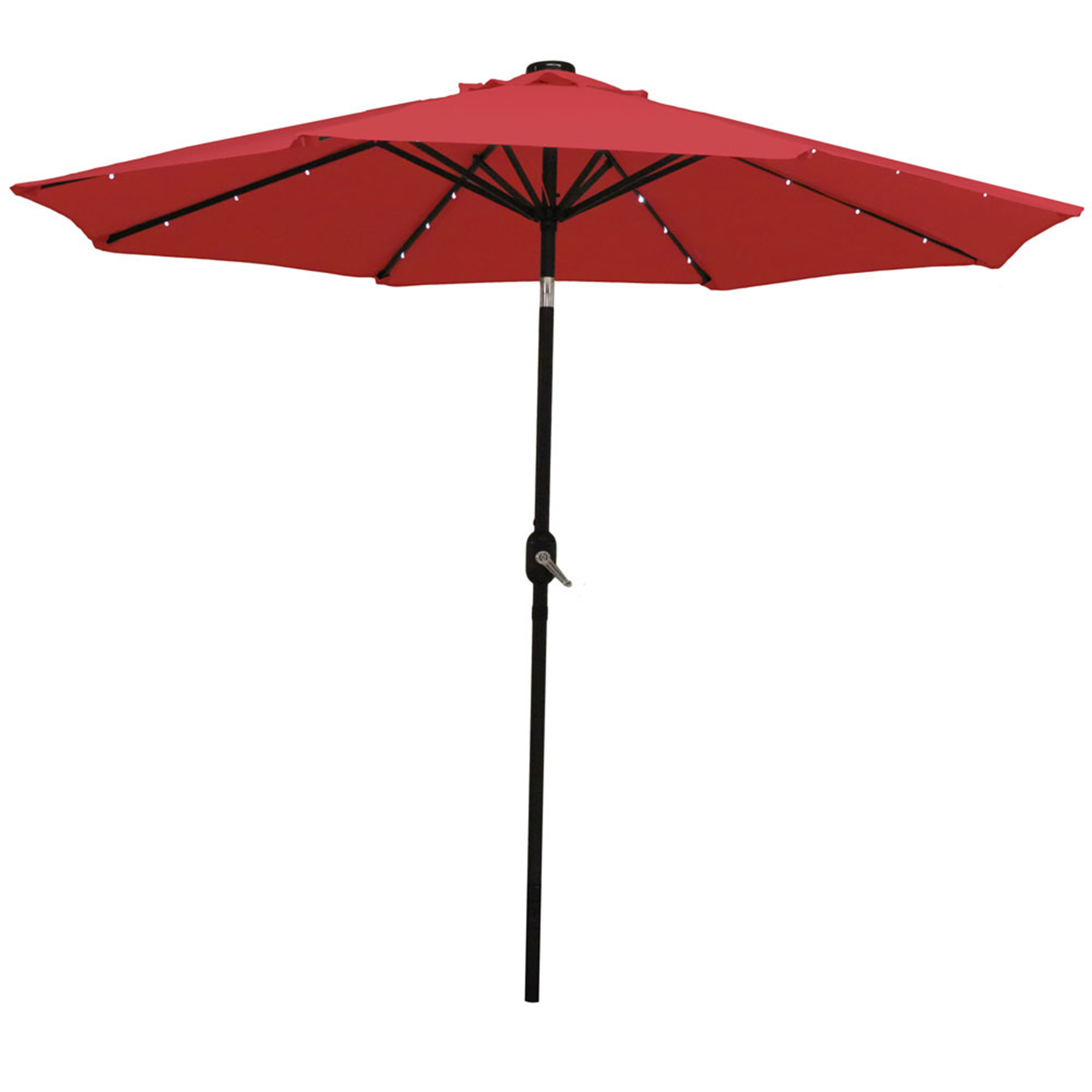 Sunnydaze Solar Powered LED Lighted Patio Umbrella with Tilt &amp; Crank, 9 Foot, Red
