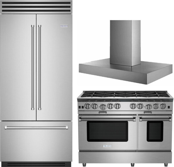 BlueStar 3 Piece Kitchen Appliances Package with Gas Range and French Door Refrigerator in Custom Colors BLRERARH1010