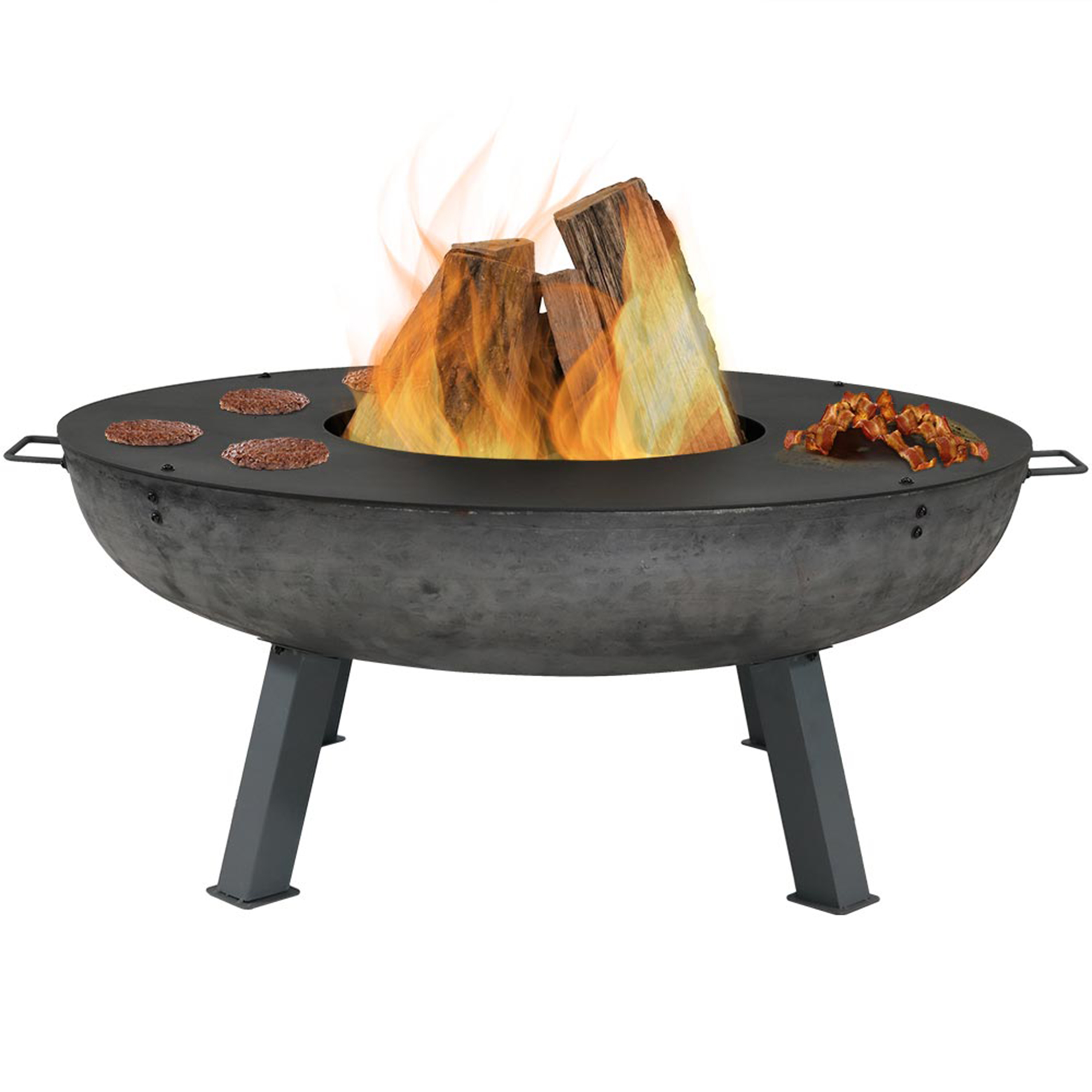 Sunnydaze Fire Pit Cast Iron Wood-Burning Fire Bowl with Cooking Ledge - 40-Inch
