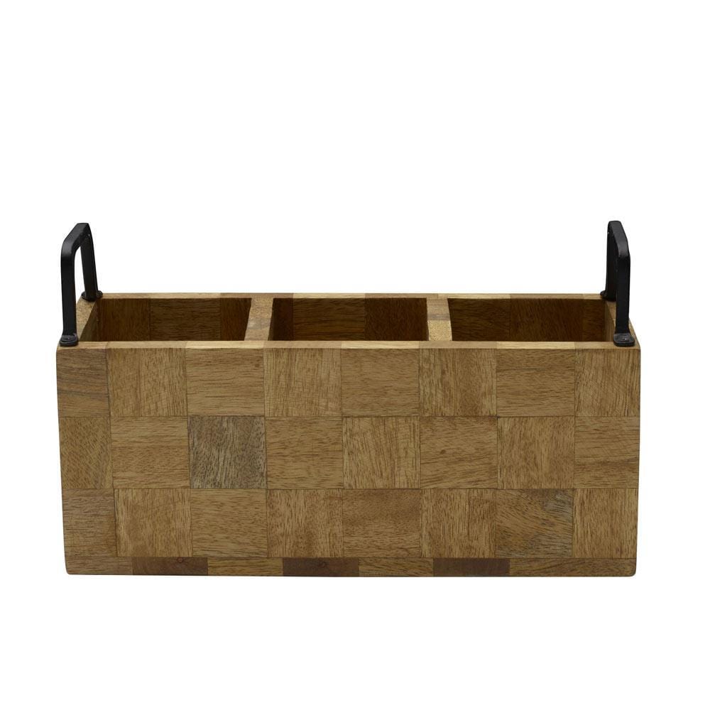 Avery Checkered Flatware Wood Caddy