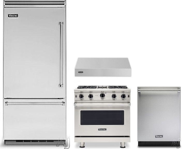 Viking 5 4 Piece Kitchen Appliances Package with Bottom Freezer Refrigerator, Gas Range and Dishwasher in Stainless Steel VIRERADWRH1411