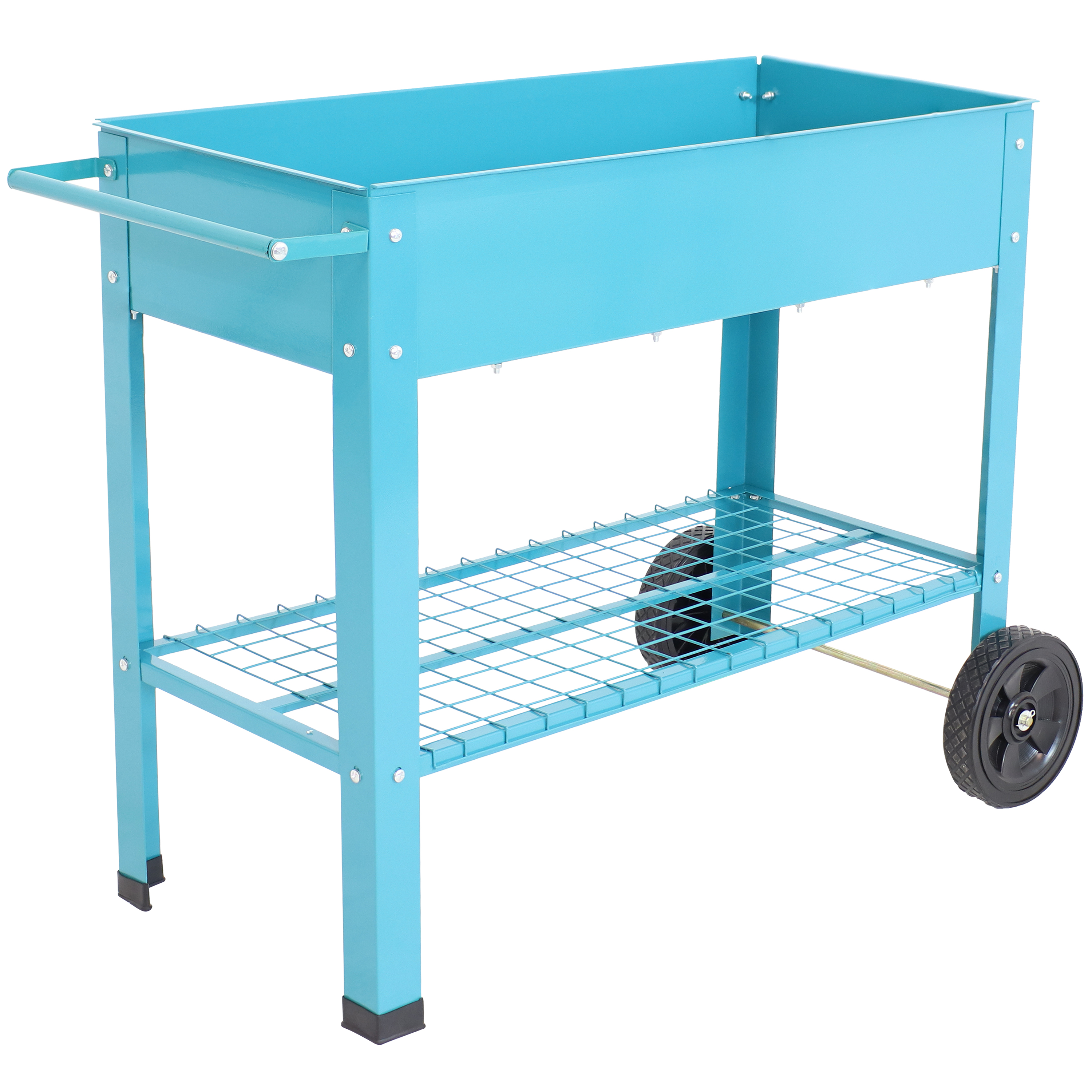Sunnydaze Galvanized Steel Mobile Raised Garden Bed Cart - Blue