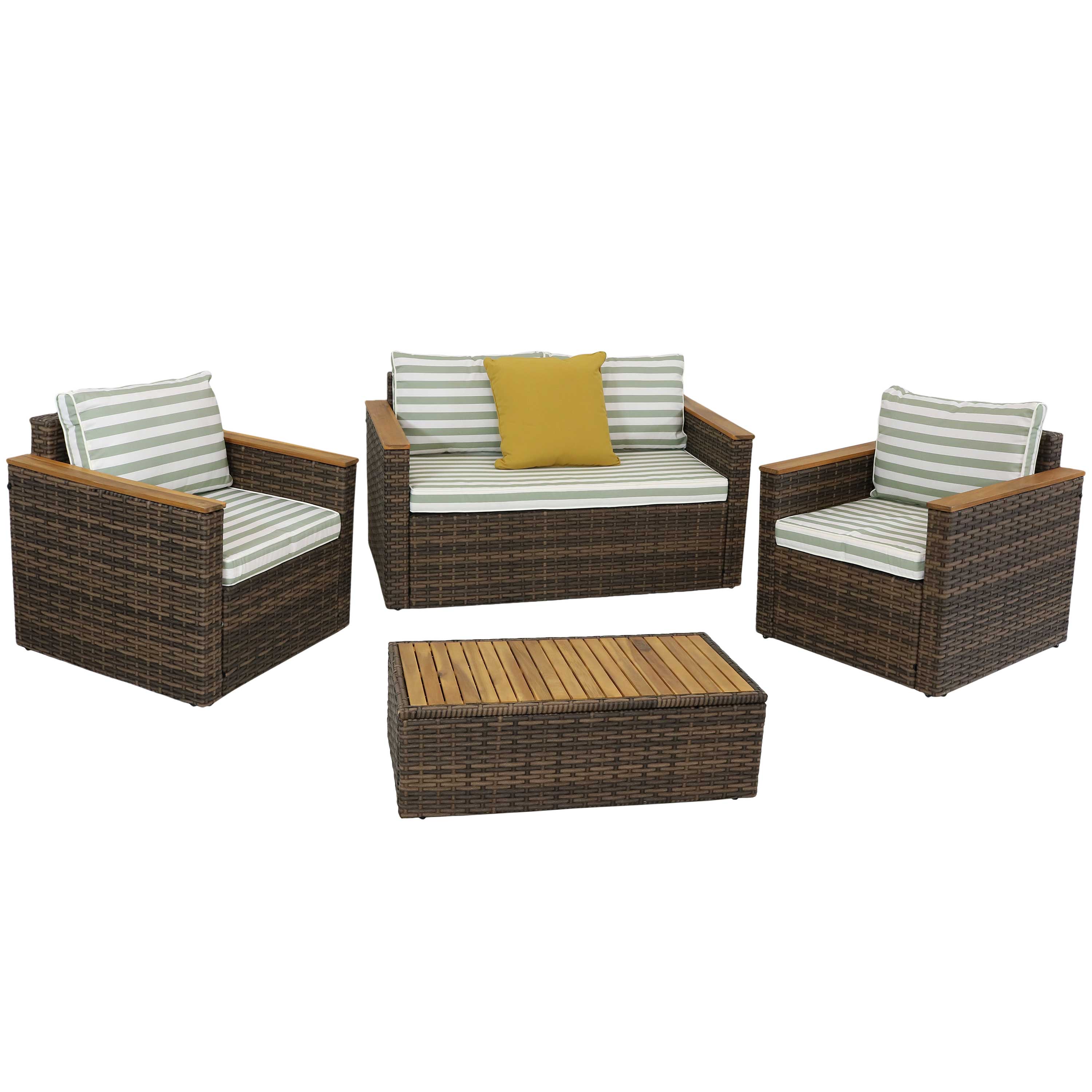 Sunnydaze Kenmare 4-Piece Rattan and Acacia Outdoor Patio Furniture Set