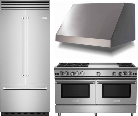 BlueStar 3 Piece Kitchen Appliances Package with Gas Range and French Door Refrigerator in Stainless Steel BLRERARH1049