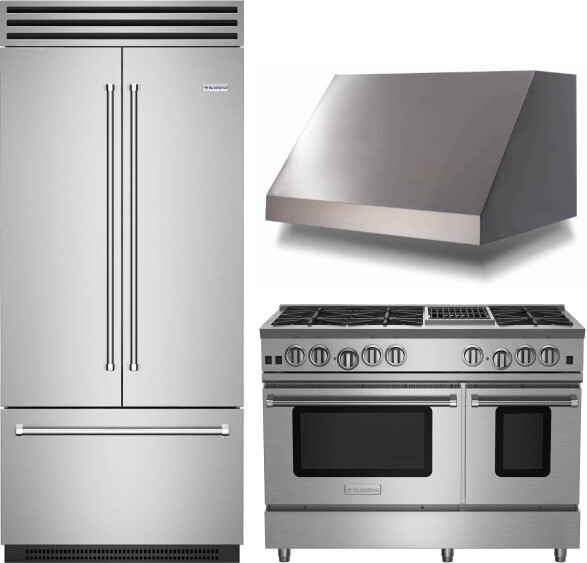 BlueStar 3 Piece Kitchen Appliances Package with Gas Range and French Door Refrigerator in Stainless Steel BLRERARH1036