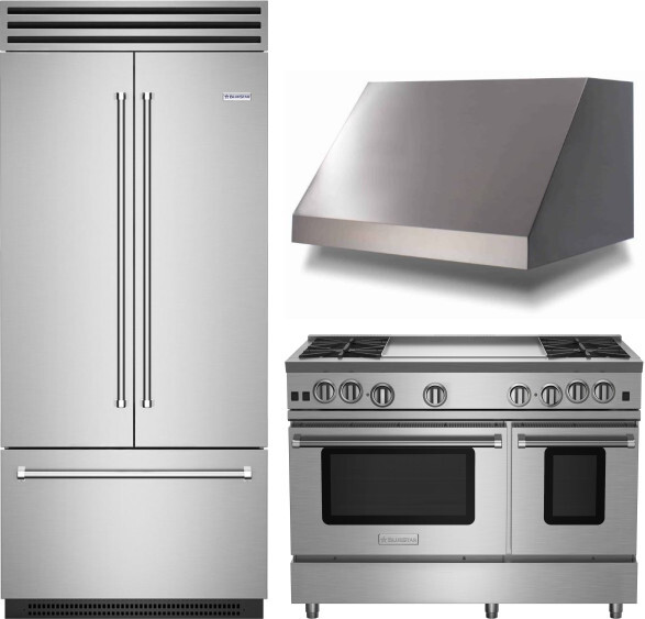 BlueStar 3 Piece Kitchen Appliances Package with Gas Range and French Door Refrigerator in Stainless Steel BLRERARH1043