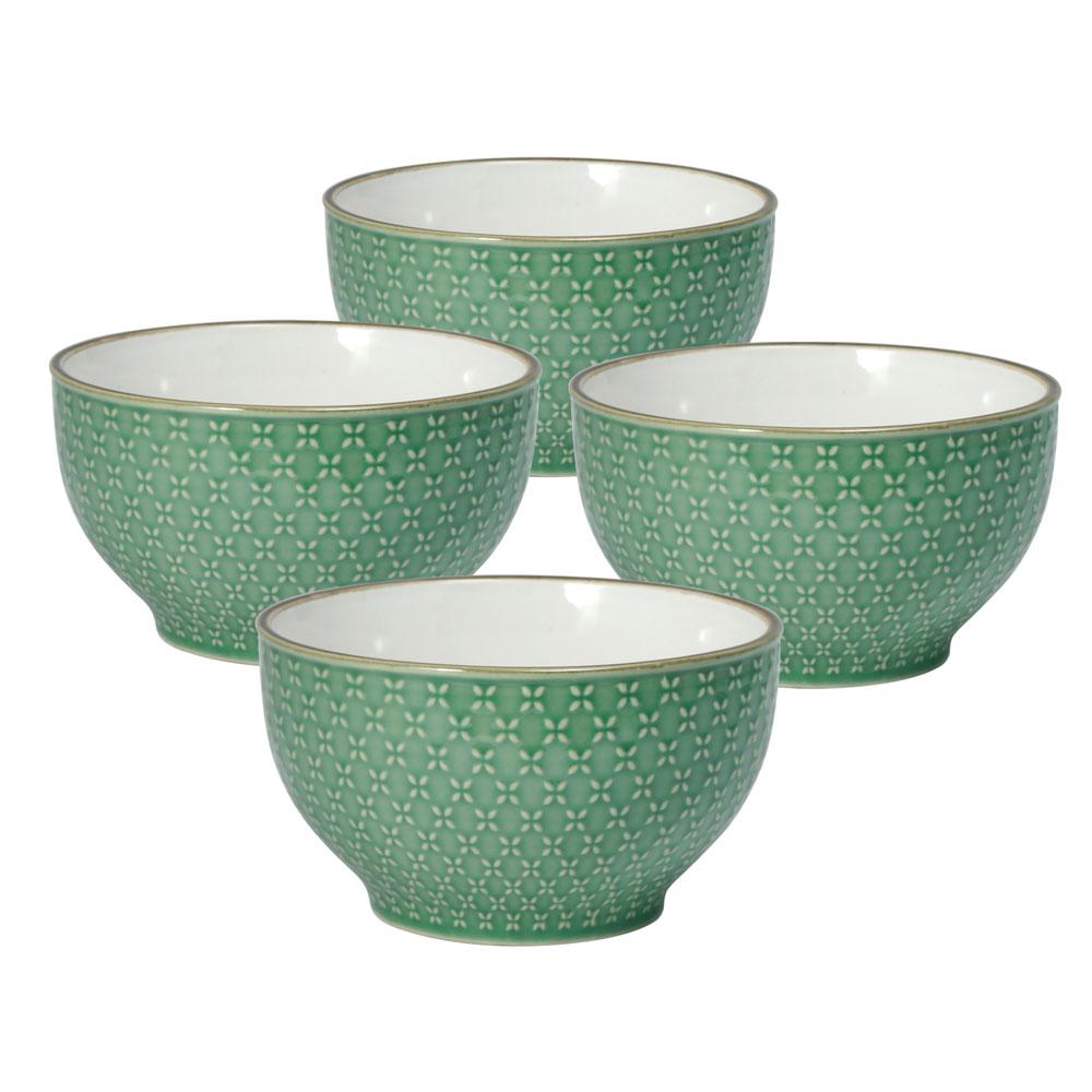 French Lace Set of 4 Green Soup Cereal Bowls