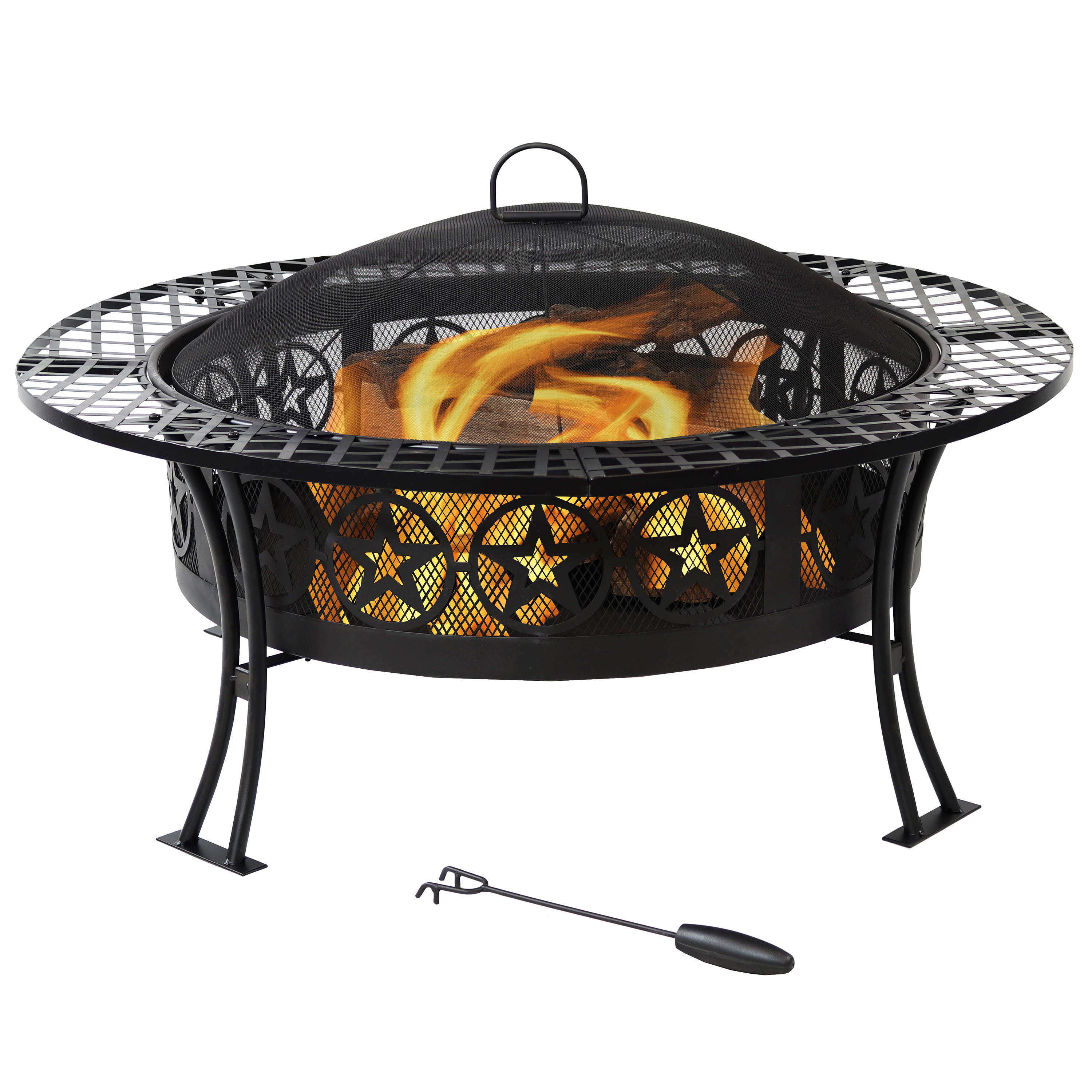 Sunnydaze Four Star Large Fire Pit Table with Spark Screen - 40-Inch