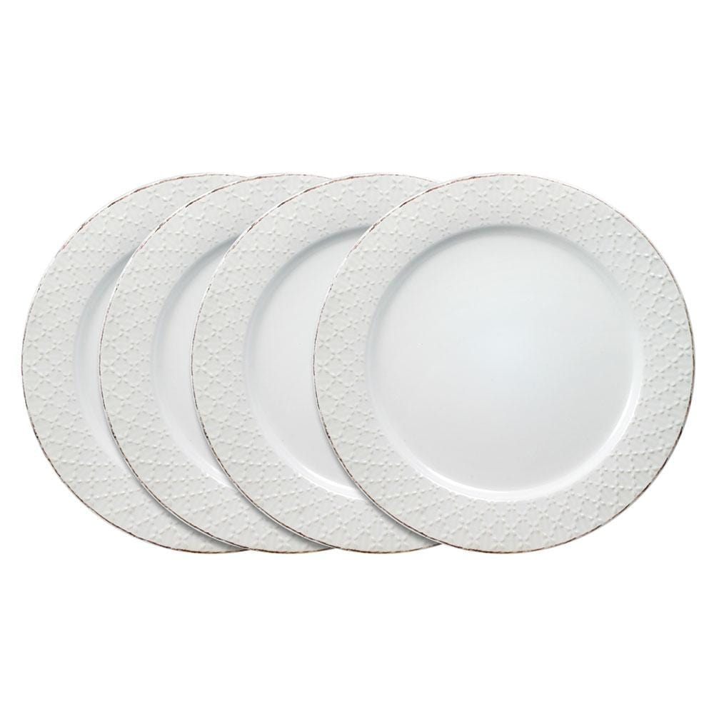 French Lace Set of 4 White Dinner Plates