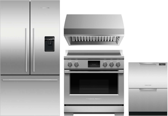 Fisher & Paykel 4 Piece Kitchen Appliances Package with French Door Refrigerator, Induction Range and Dishwasher in Stainless Steel FPRERADWRH4093