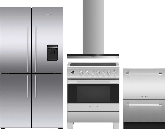 Fisher & Paykel 4 Piece Kitchen Appliances Package with French Door Refrigerator, Induction Range and Dishwasher in Stainless Steel FPRERADWRH4111