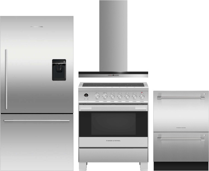 Fisher & Paykel 4 Piece Kitchen Appliances Package with Bottom Freezer Refrigerator, Induction Range and Dishwasher in Stainless Steel FPRERADWRH4126