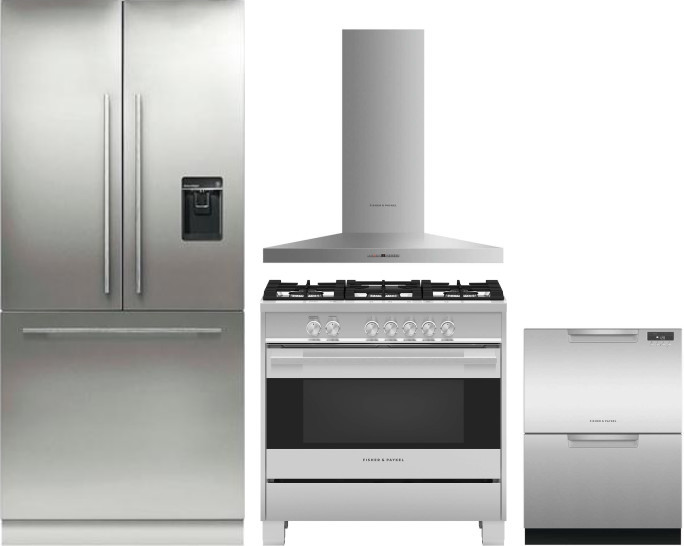 Fisher & Paykel Series 7 4 Piece Kitchen Appliances Package with French Door Refrigerator, Gas Range and Dishwasher in Panel Ready FPRERADWRH527