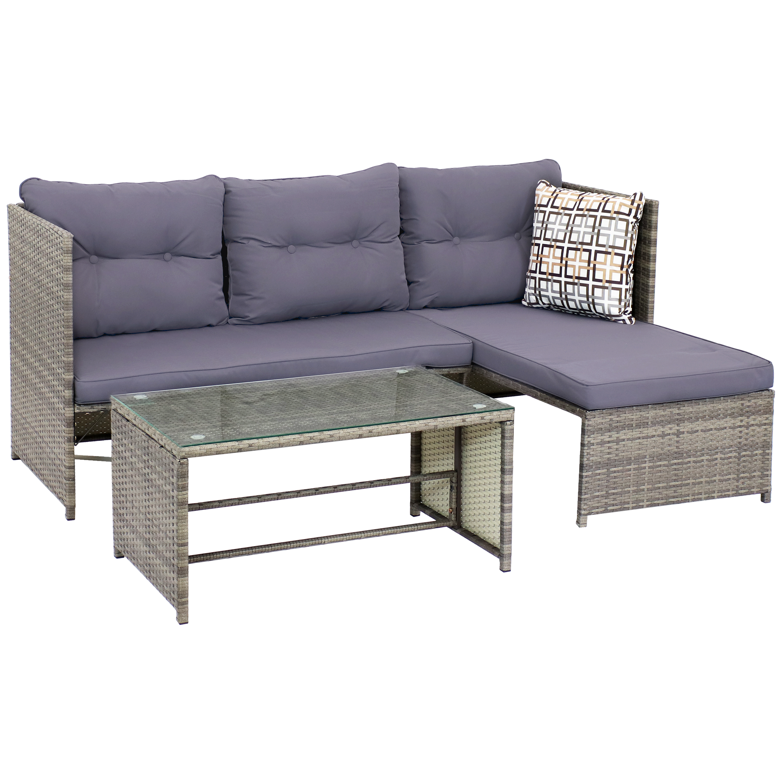 Sunnydaze Longford Rattan Chaise Sofa Patio Sectional Furniture Set - Charcoal