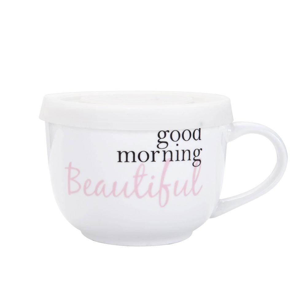 Sentiment Mugs Good Morning Beautiful Covered Soup Mug