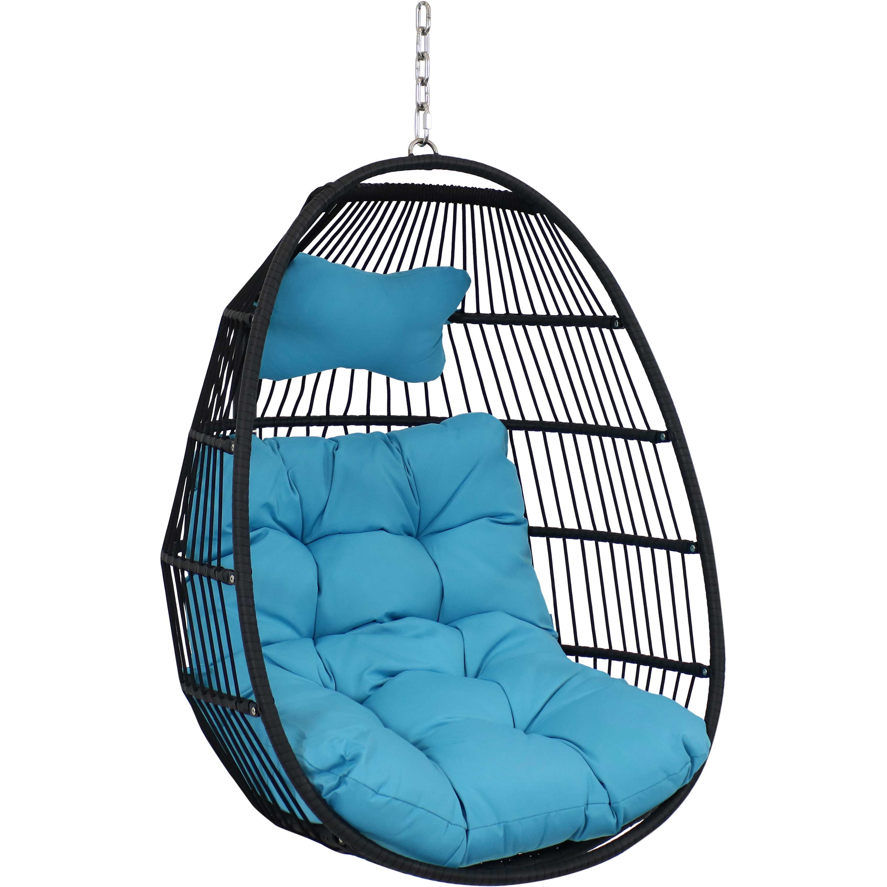 Sunnydaze Julia Hanging Egg Chair with Blue Cushions - 44-Inch