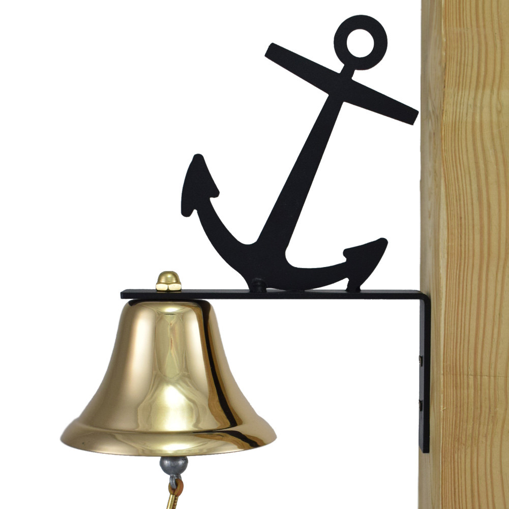 Wall Mounted Outdoor Brass Patio Bell with Ship&#39;s Anchor Bracket