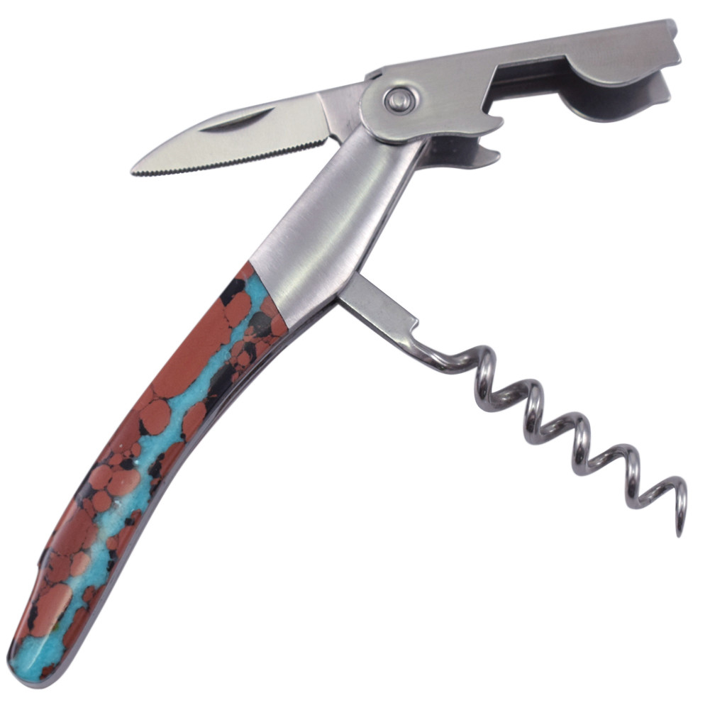 Stainless Steel Waiter&#39;s Knife with Vein Turquoise Stonework Handle