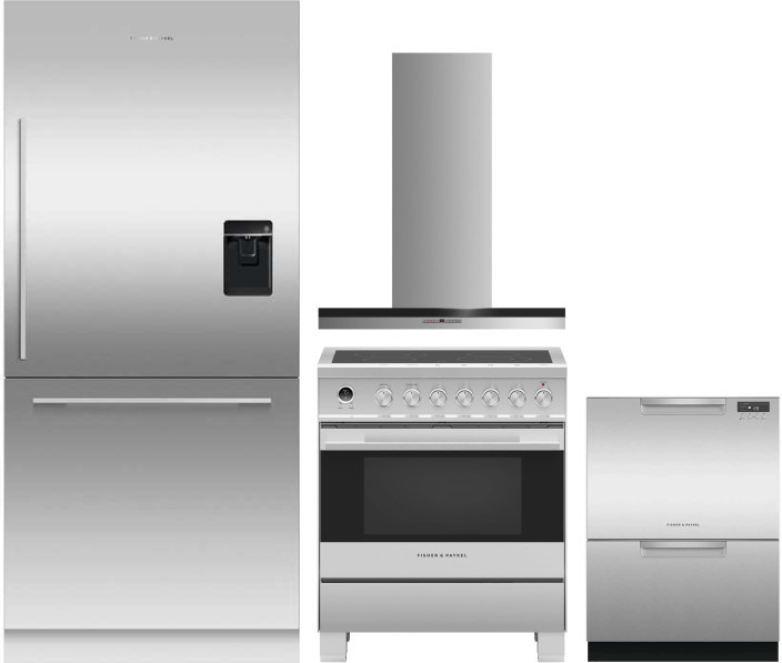 Fisher & Paykel Series 7 4 Piece Kitchen Appliances Package with Bottom Freezer Refrigerator, Electric Range and Dishwasher in Panel Ready FPRERADWRH1