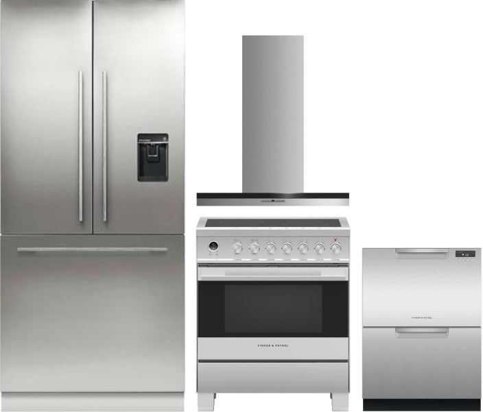 Fisher & Paykel Series 7 4 Piece Kitchen Appliances Package with French Door Refrigerator, Electric Range and Dishwasher in Panel Ready FPRERADWRH478