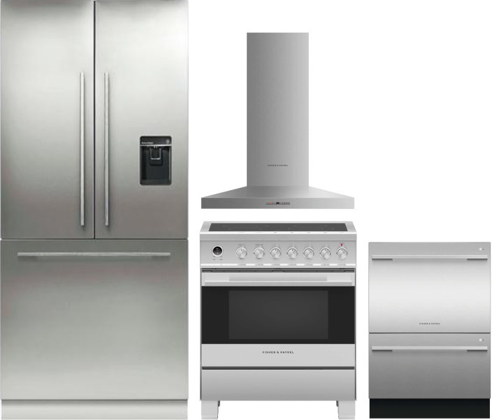 Fisher & Paykel Series 7 4 Piece Kitchen Appliances Package with French Door Refrigerator, Electric Range and Dishwasher in Panel Ready FPRERADWRH493
