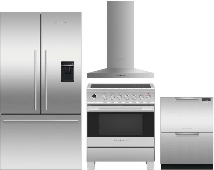 Fisher & Paykel Series 7 4 Piece Kitchen Appliances Package with French Door Refrigerator, Induction Range and Dishwasher in Stainless Steel FPRERADWR