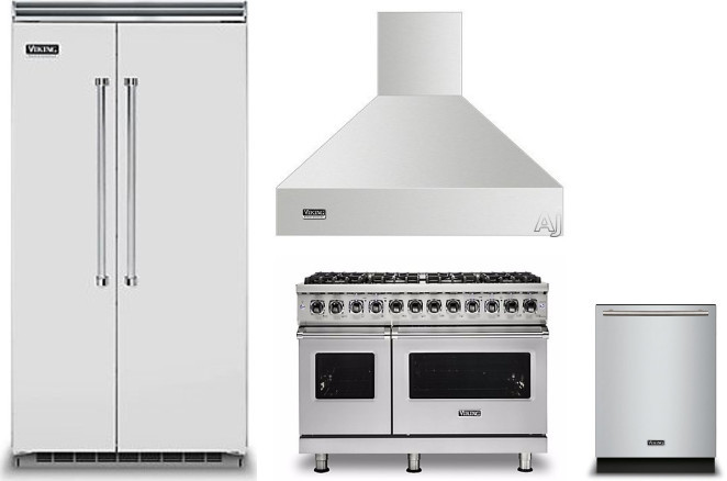 Viking 5 4 Piece Kitchen Appliances Package with Side-by-Side Refrigerator, Dual Fuel Range and Dishwasher in Stainless Steel VIRERADWRH1029