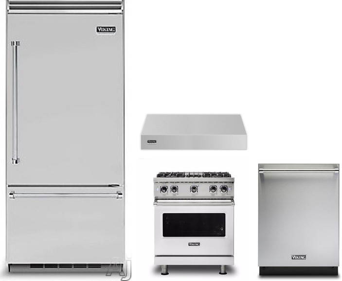 Viking 5 4 Piece Kitchen Appliances Package with Bottom Freezer Refrigerator, Gas Range and Dishwasher in Stainless Steel VIRERADWRH1124