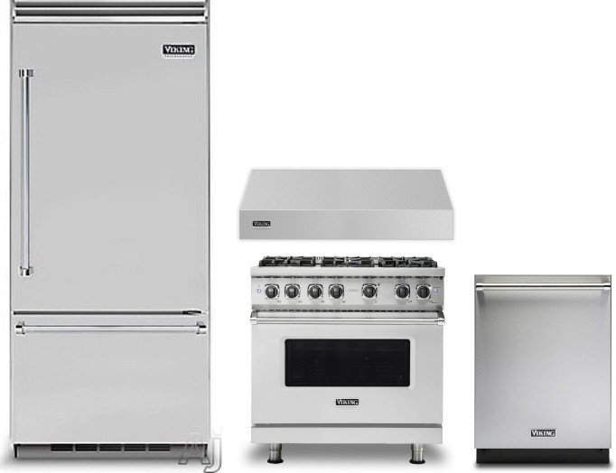 Viking 5 4 Piece Kitchen Appliances Package with Bottom Freezer Refrigerator, Gas Range and Dishwasher in Stainless Steel VIRERADWRH1129