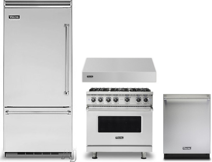 Viking 5 4 Piece Kitchen Appliances Package with Bottom Freezer Refrigerator, Gas Range and Dishwasher in Stainless Steel VIRERADWRH1130