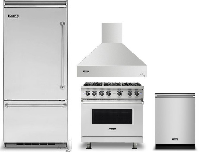 Viking 5 4 Piece Kitchen Appliances Package with Bottom Freezer Refrigerator, Gas Range and Dishwasher in Stainless Steel VIRERADWRH1144