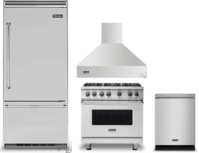 Viking 5 4 Piece Kitchen Appliances Package with Bottom Freezer Refrigerator, Gas Range and Dishwasher in Stainless Steel VIRERADWRH1147