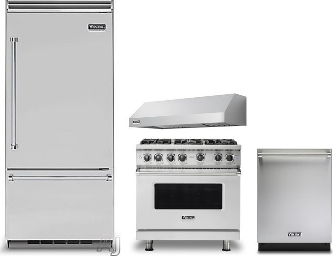 Viking 5 4 Piece Kitchen Appliances Package with Bottom Freezer Refrigerator, Gas Range and Dishwasher in Stainless Steel VIRERADWRH1258